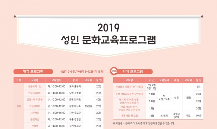 수원박물관, '2019 상반기 성인 문화교육' 수강생 모집