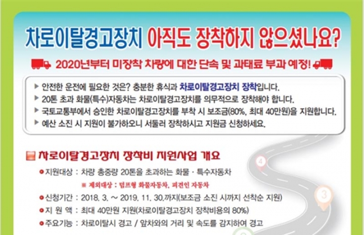 경기도, 대형 화물차 1만6천대 차로이탈경고장치 장착지원