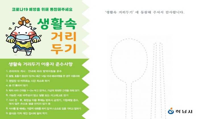 하남시, 음식점 내 생활 속 거리두기 실천 홍보 ‘테이블 세팅지’ 20만