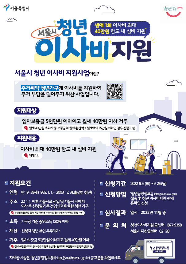 서울시, 주거취약 청년에 최대 40만 원 `이사비 지원`…광역 지자체 최