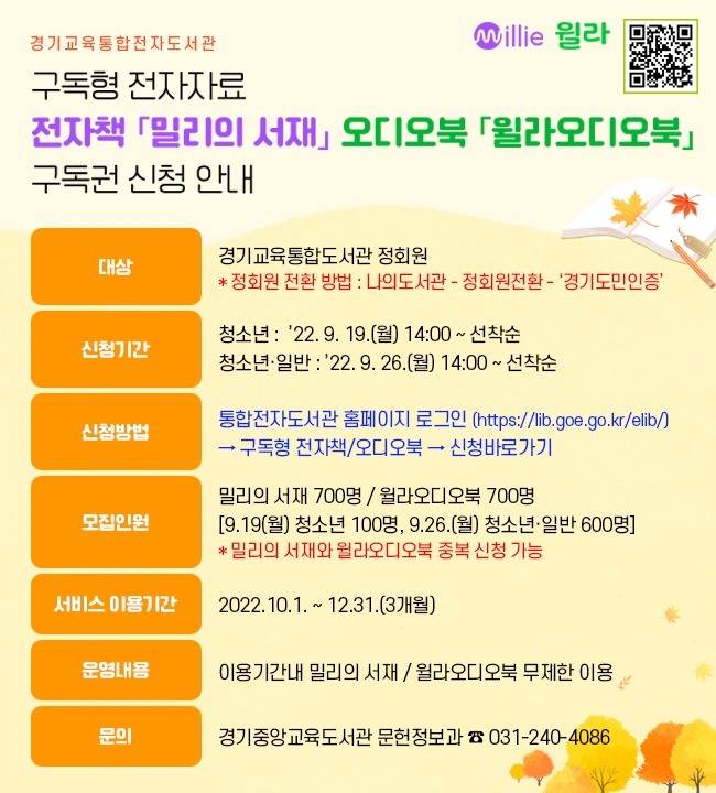 경기도교육청 경기중앙교육도서관, 19일부터 ‘구독형 전자책과 오디오북 서