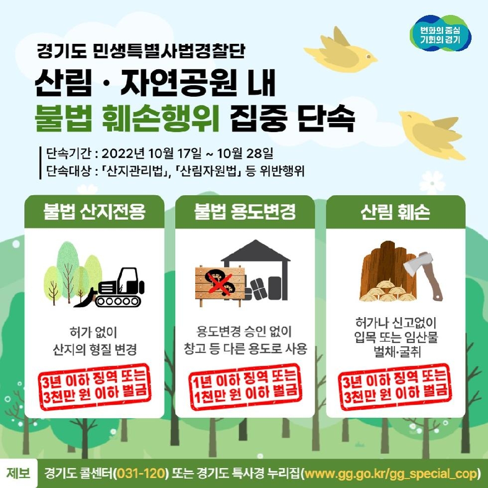 경기도,도 특사경 산림·자연공원 내 불법 훼손 행위 집중 단속