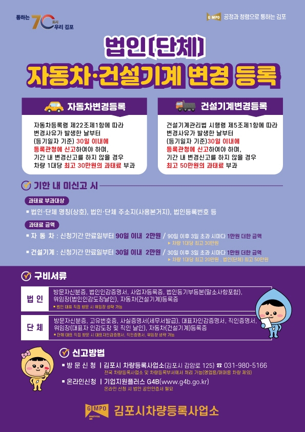 김포시, 법인 소유 차량 변경등록 안내 홍보문 제작