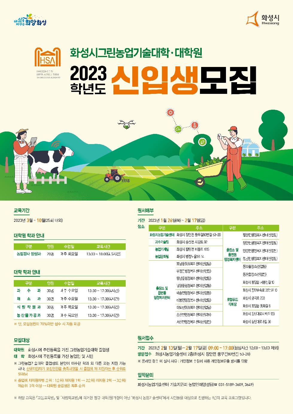 화성시 그린농업기술대학(원)신입생 모집
