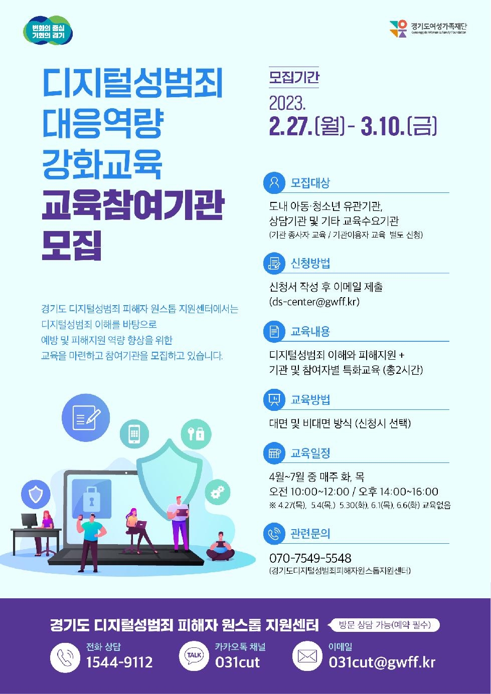 경기도,경기도여성가족재단  ‘디지털성범죄 대응 역량 강화교육’ 참여기관 모집