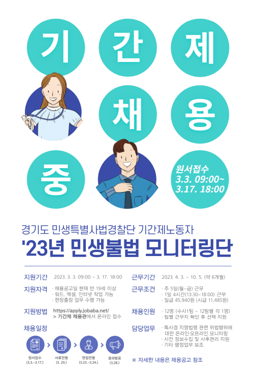 경기도, 도 특사경  ‘2023년 민생불법 모니터링단’ 모집