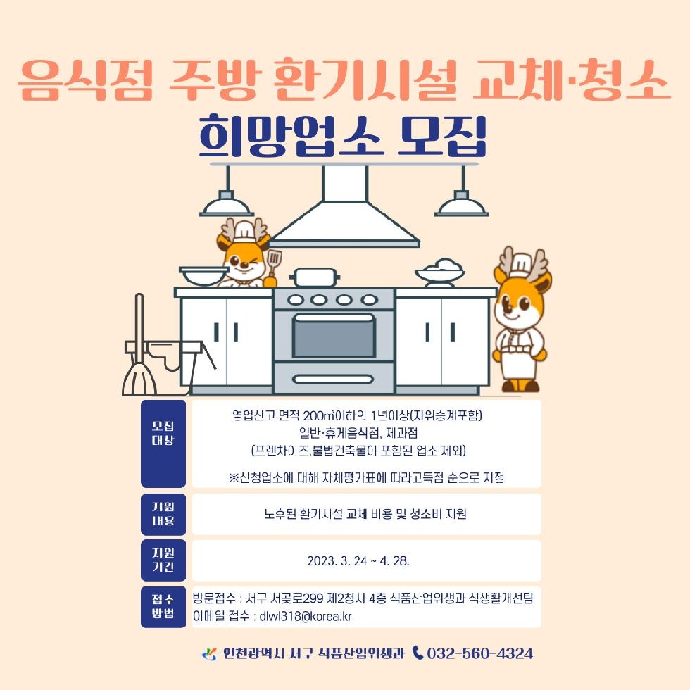 인천 서구, 음식점 환기시설 교체 지원···참여업체 모집