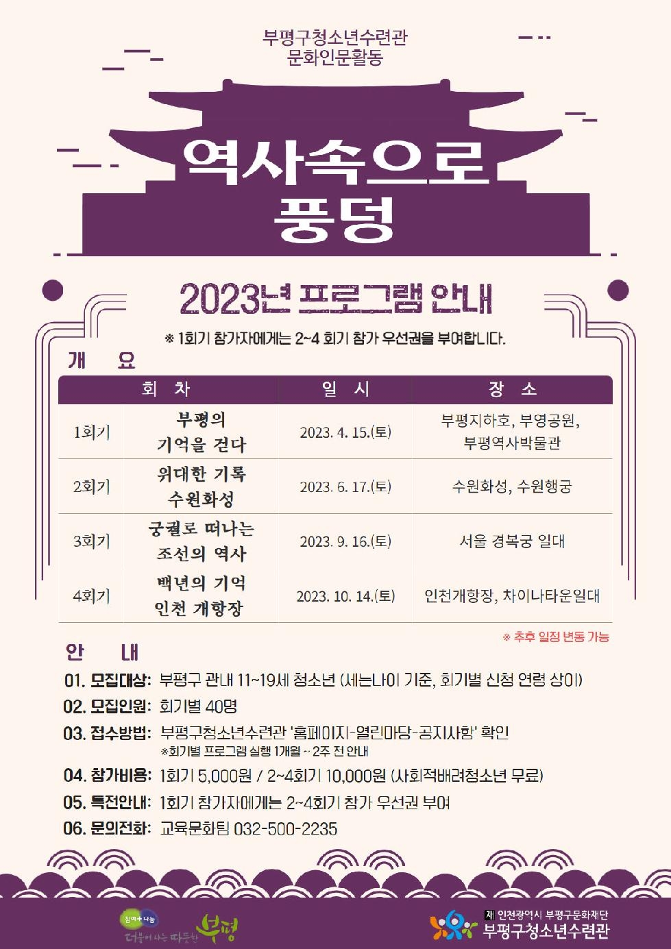 인천 부평구 청소년수련관, ‘역사속으로 풍덩’ 참여자 모집