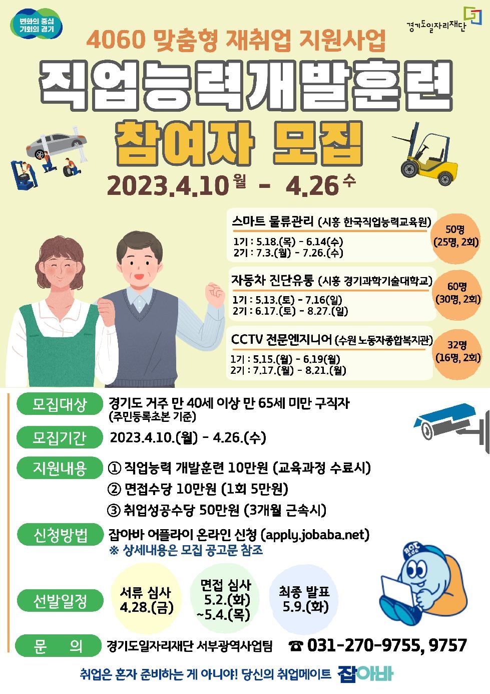 경기도, 40~65세 재취업 지원 ‘맞춤형 직업능력개발훈련’ 참여자 모집