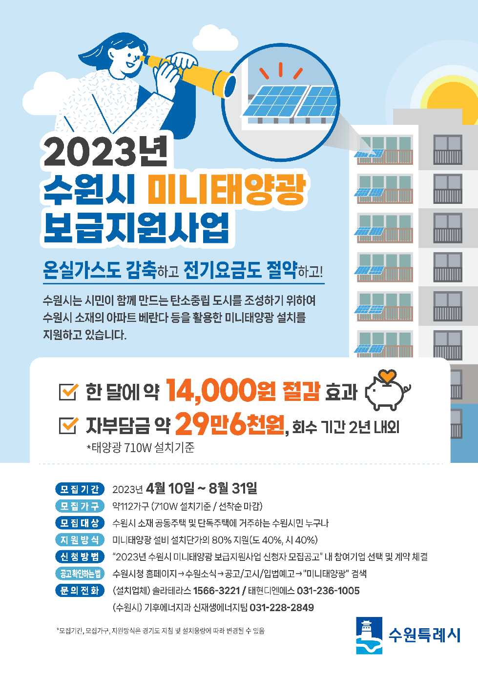 수원시,‘2023년 미니태양광 보급지원사업’참여자 모집