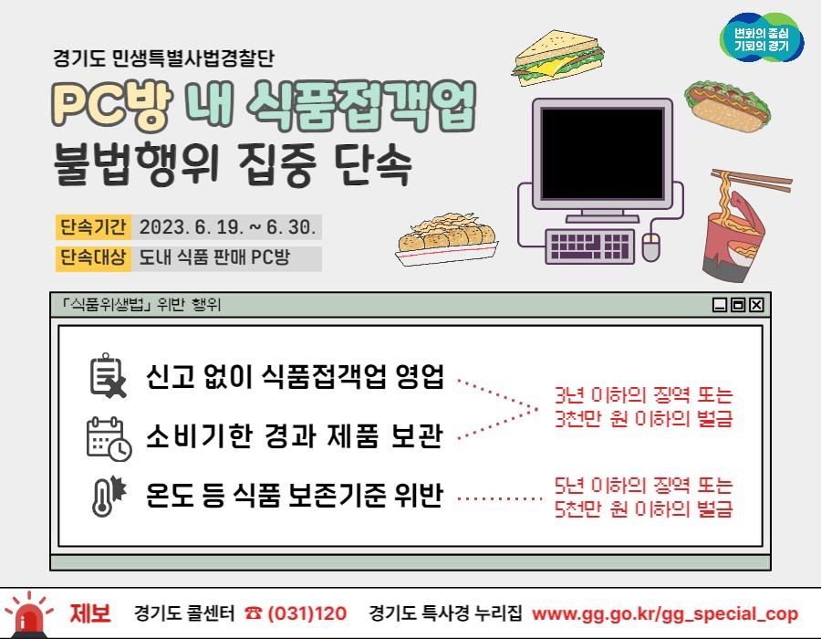 경기도, 도 특사경  PC방 내 식품접객업 불법행위 집중 단속