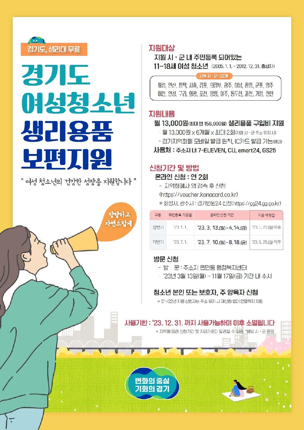 경기도, 여성청소년 생리용품 보편지원, 10일부터 하반기 접수 시작