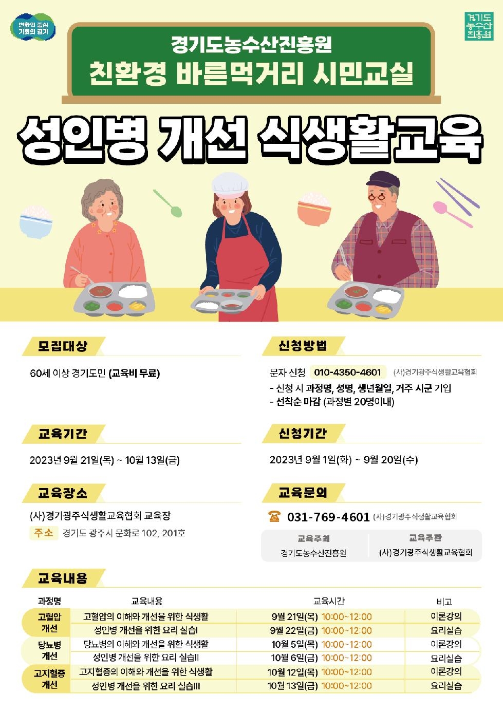 경기도, 도 농수산진흥원  성인병 개선 식생활 교육 참가자 모집