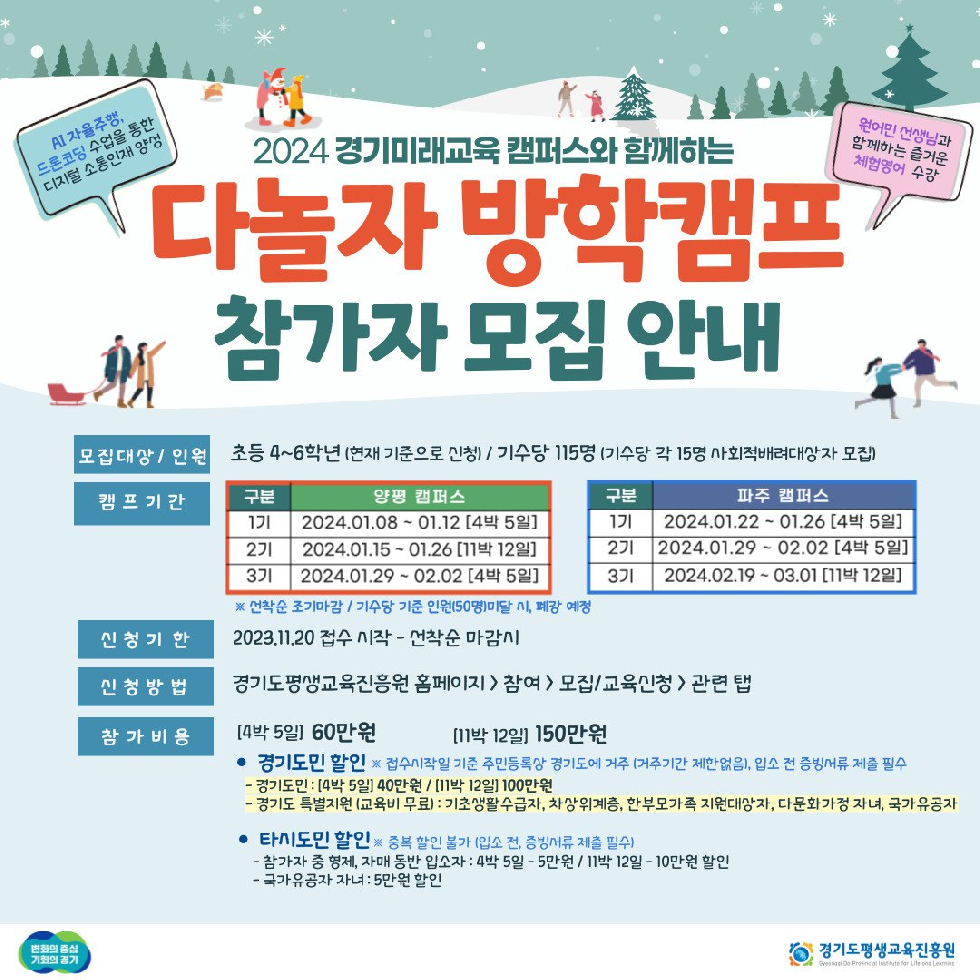 경기도, ‘다놀자 방학캠프’ 참가자 모집…20일부터 접수 시작