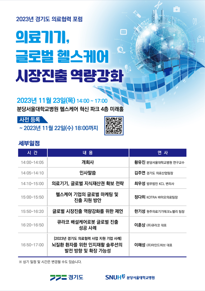 경기도, 23일 ‘의료협력 포럼’ 개최. 해외 진출 역량 강화