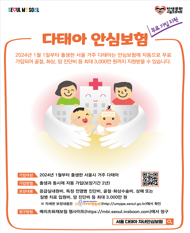 서울시, 새해 태어나는 쌍둥이 `안심보험` 무료 지원…최대 3천만 원 보