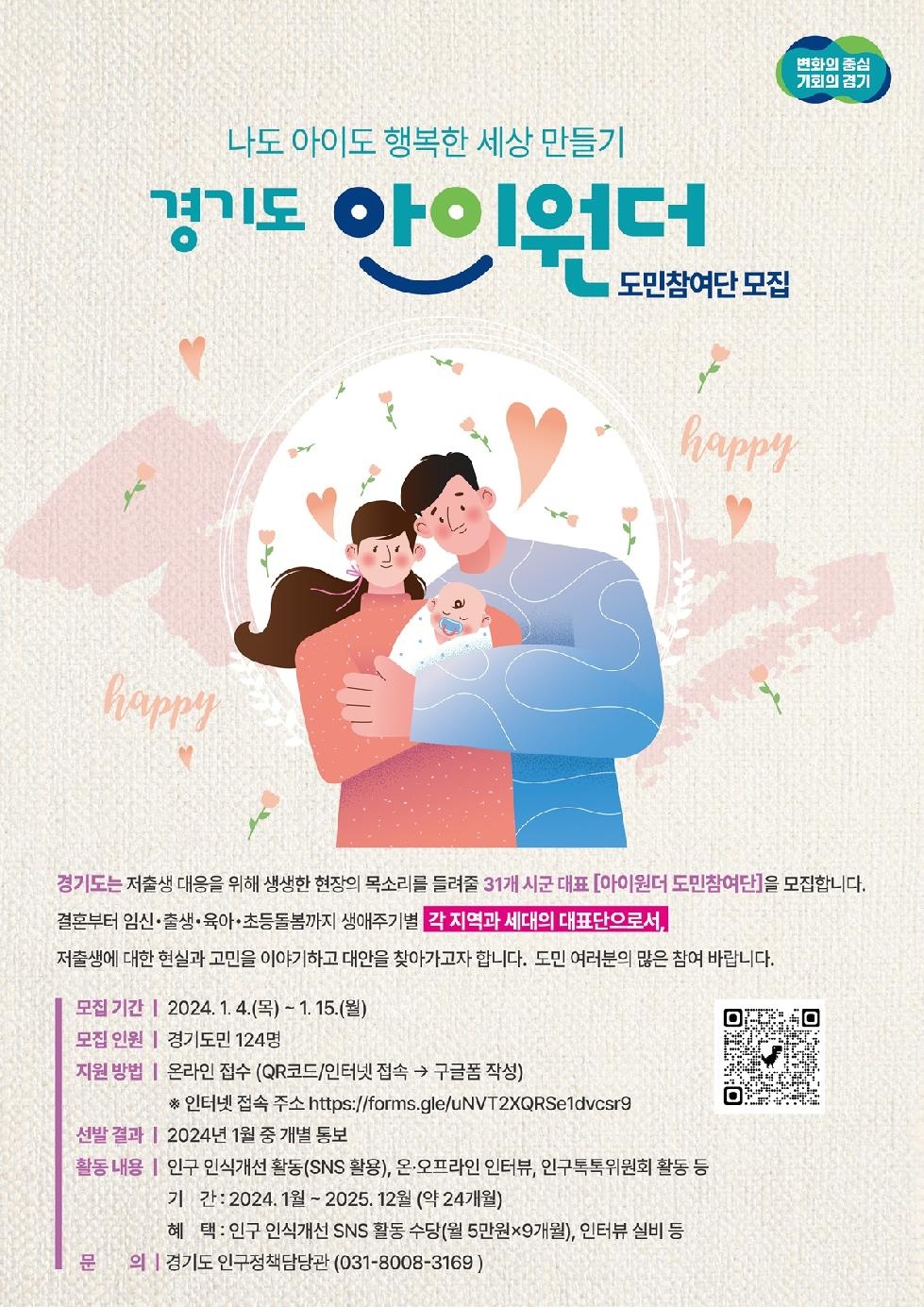 경기도, ‘아이원더’ 도민참여단 모집…인구정책 제안·저출생 인식개선 활동