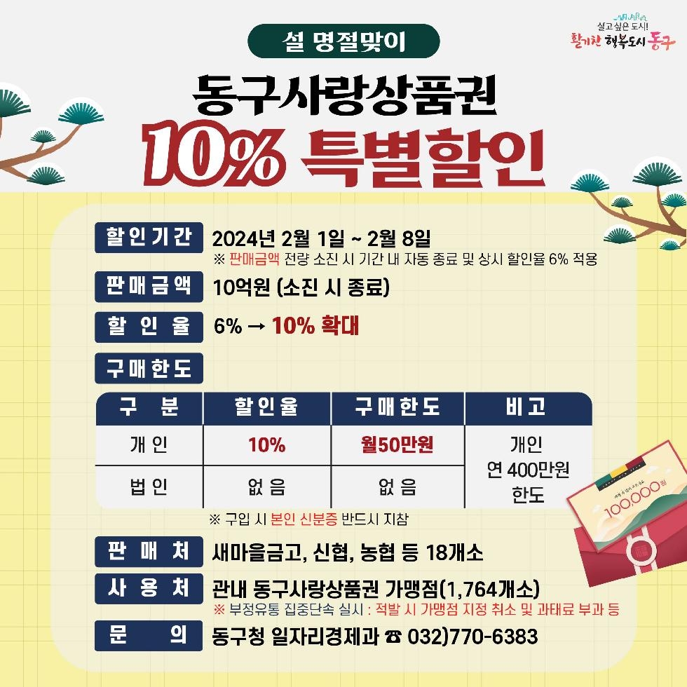 인천 동구, 설 명절맞아 동구사랑상품권 특별 할인 판매