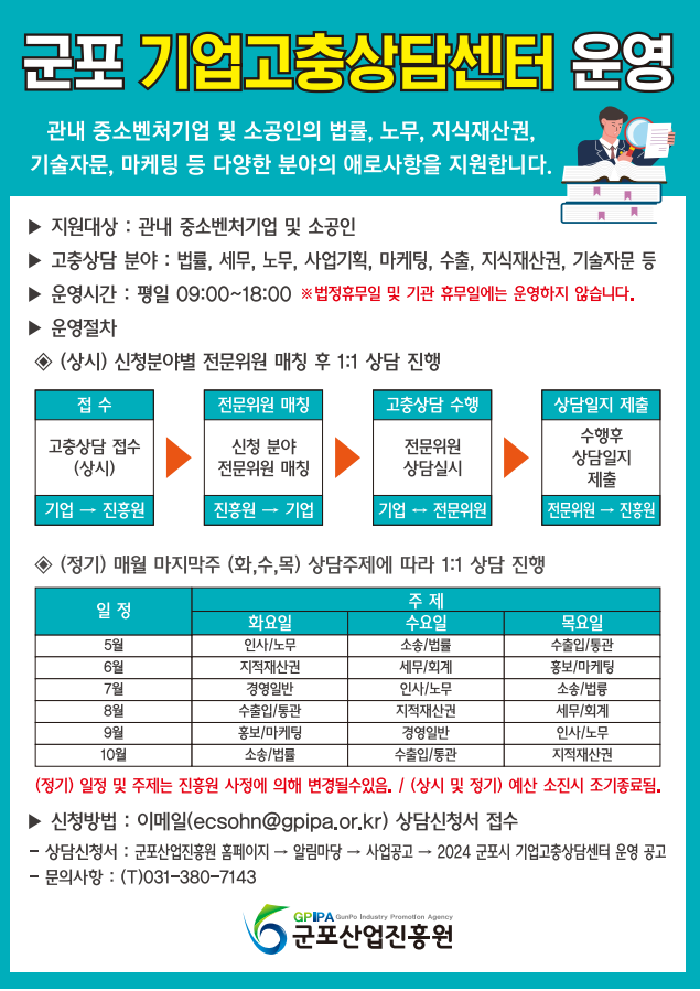 군포시 산업진흥원, ‘기업고충상담센터 운영 지원사업’ 추진