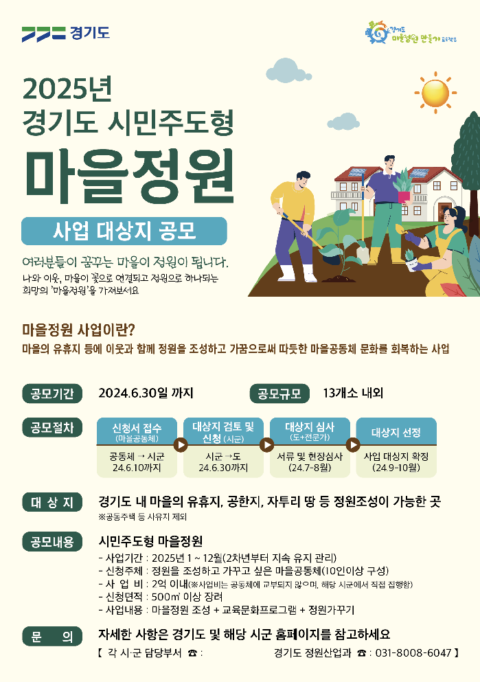 경기도, 주민과 함께하는 ‘시민주도형 마을정원’ 공개 모집