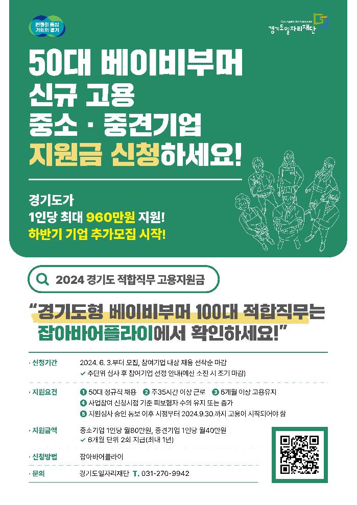 경기도, 베이비부머 채용 1인당 960만 원 기업 지원  하반기 참여기업 모집